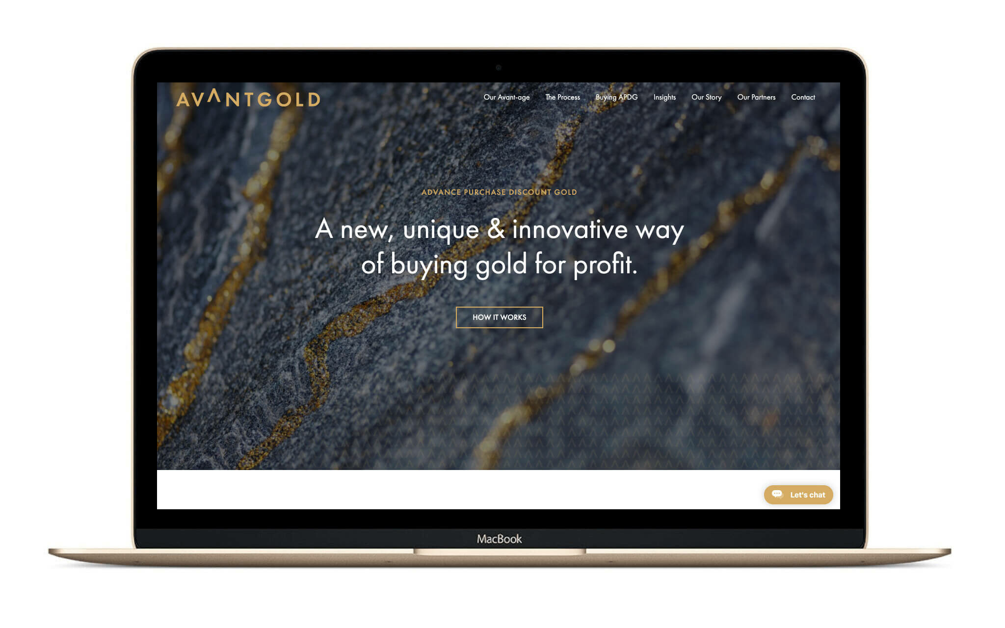 Avant.gold new website homepage redesign on a Macbook | 300%